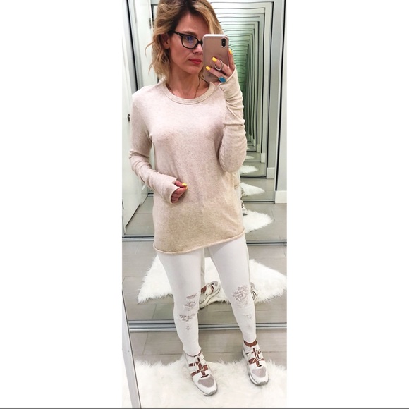 enza costa cuffed crew neck top